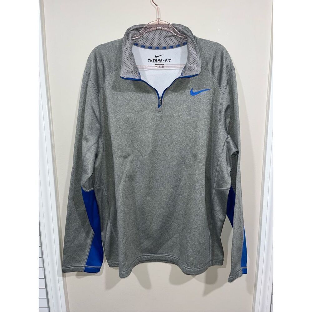 Men's Nike Gray and Blue 1/4 Zip Sweatshirt 2XL